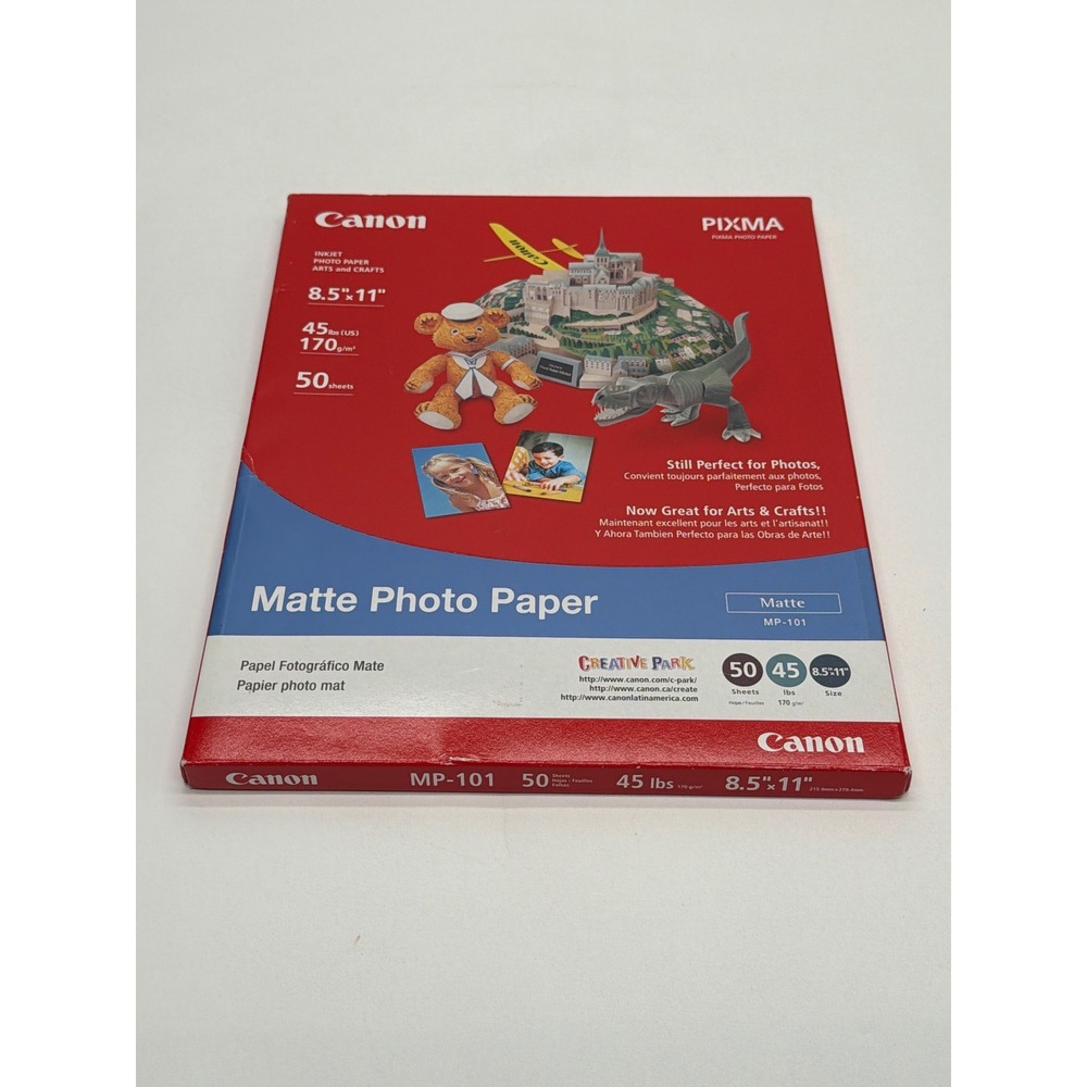 Canon PIXMA Matte Photo Paper MP-101 8.5x11 50 Sheets 170g/m2 45lb Inkjet Paper
